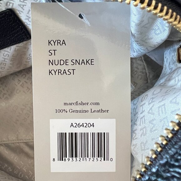 Marc Fisher Leather Shoulder Bag, "Kyra" Cream and Black, w/ Snakeskin Print New - Picture 5 of 14